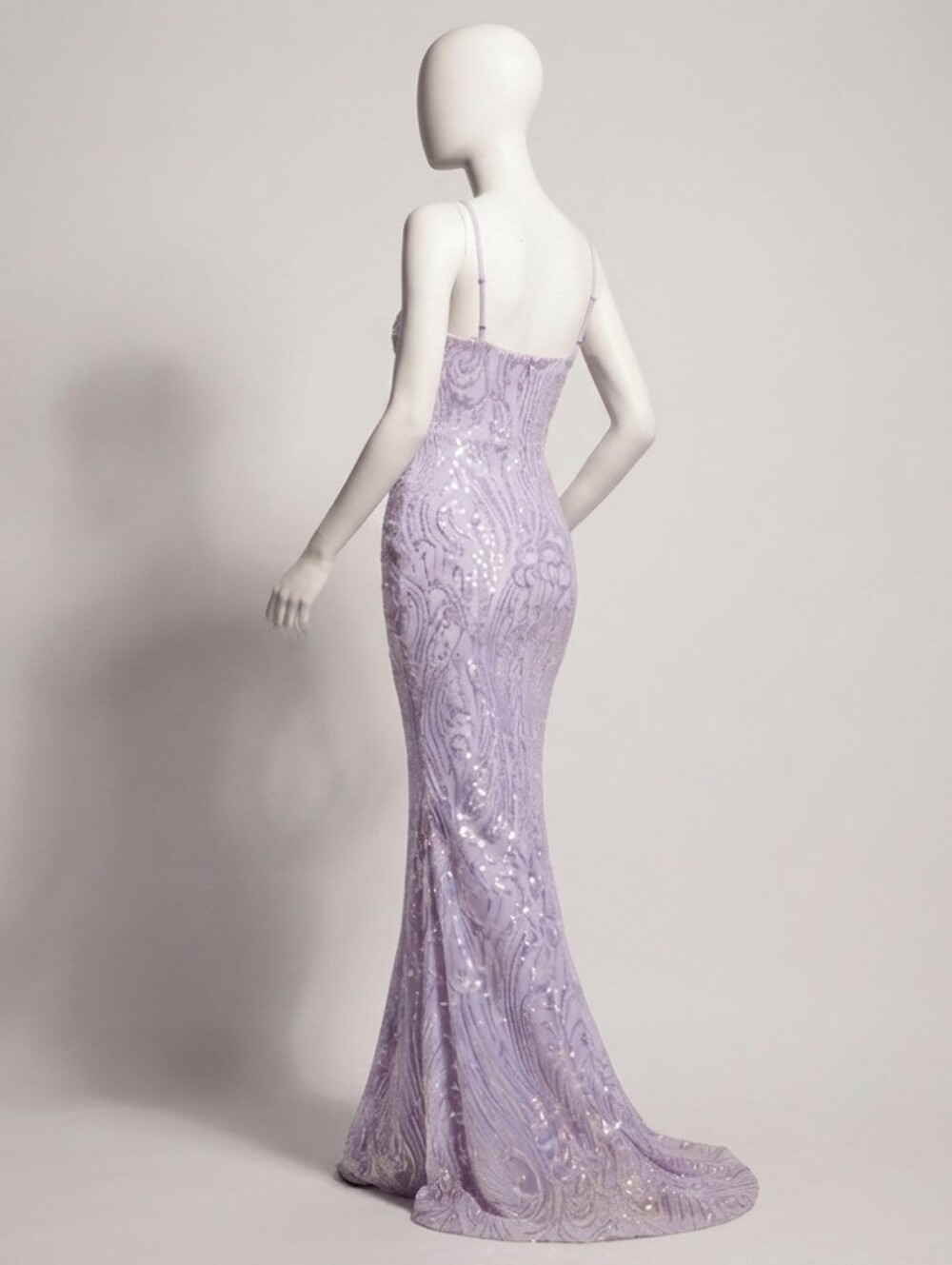 Lilac Sequin Spaghetti-Strap Evening Gown - Picture 11 of 11